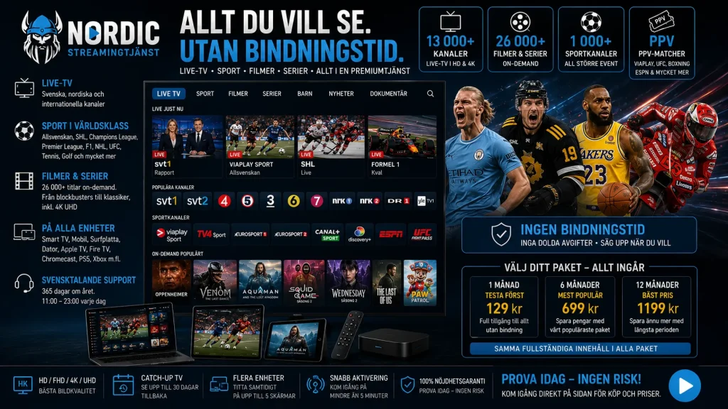 Premium Streaming Tjänst för tittare i Norden 2026.