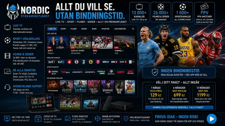 Premium Streaming Tjänst för tittare i Norden 2026. Select 85 more words to run Humanizer.